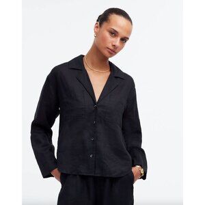 Madewell Resort Long Sleeve Shirt L Raime Black Minimalist Contemporary Coastal